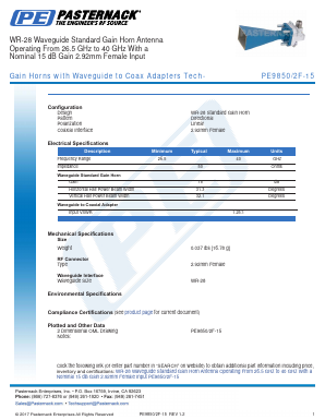 PE9850-2F-15 Datasheet PDF Pasternack Enterprises, Inc.