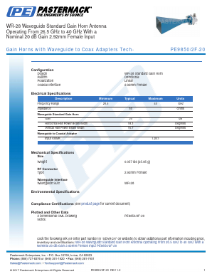 PE9850-2F-20 Datasheet PDF Pasternack Enterprises, Inc.