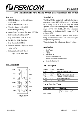 PI5A3158B Datasheet PDF Pericom Semiconductor Corporation