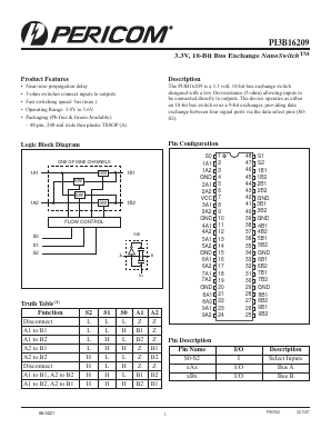 PI3B16209AE Datasheet PDF Pericom Semiconductor Corporation