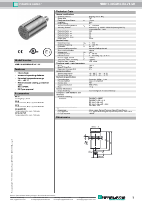 NBB15-30GM50-E3-V1-M1 Datasheet PDF Pepperl+Fuchs Inc.