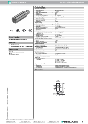 NCB5-18GM40-Z0-V1-3G-3D Datasheet PDF Pepperl+Fuchs Inc.
