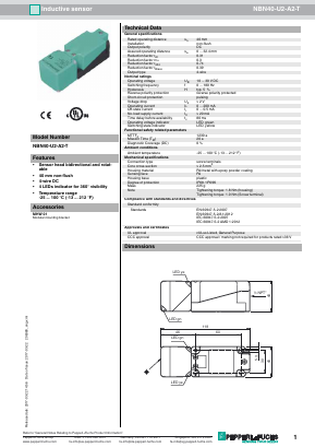 NBN40-U2-A2-T Datasheet PDF Pepperl+Fuchs Inc.