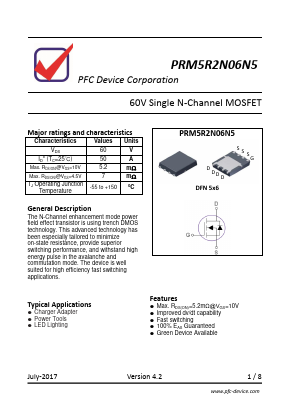 PRM5R2N06N5 Datasheet PDF PFC Device Inc.