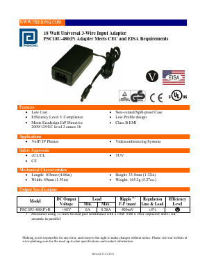 PSC18U-480 Datasheet PDF Phihong USA Inc.