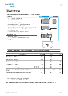 2N7002KFN3 Datasheet PDF PANJIT INTERNATIONAL