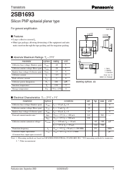 2SB1693 Datasheet PDF Panasonic Corporation