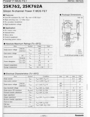 2SK762A Datasheet PDF Panasonic Corporation