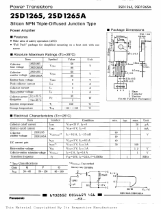 2SD1265O Datasheet PDF Panasonic Corporation