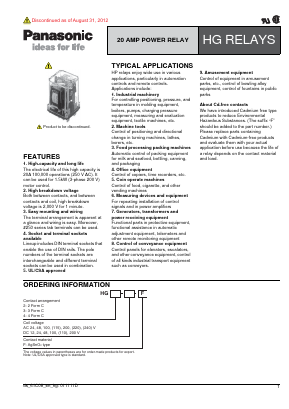 HG3-AC100V-F Datasheet PDF Panasonic Corporation