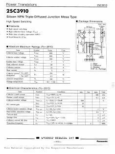 2SC3910 Datasheet PDF Panasonic Corporation
