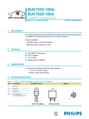 BUK7520-100A Datasheet PDF Philips Electronics