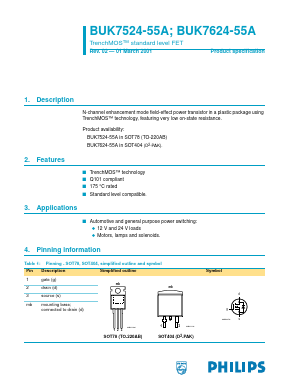 BUK7524-55A Datasheet PDF Philips Electronics