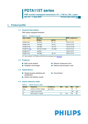 PDTA115TK Datasheet PDF Philips Electronics
