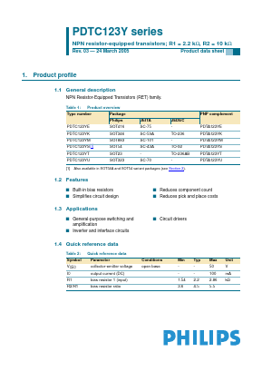 PDTC123YE Datasheet PDF Philips Electronics