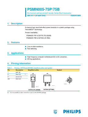 PSMN005-75P Datasheet PDF Philips Electronics