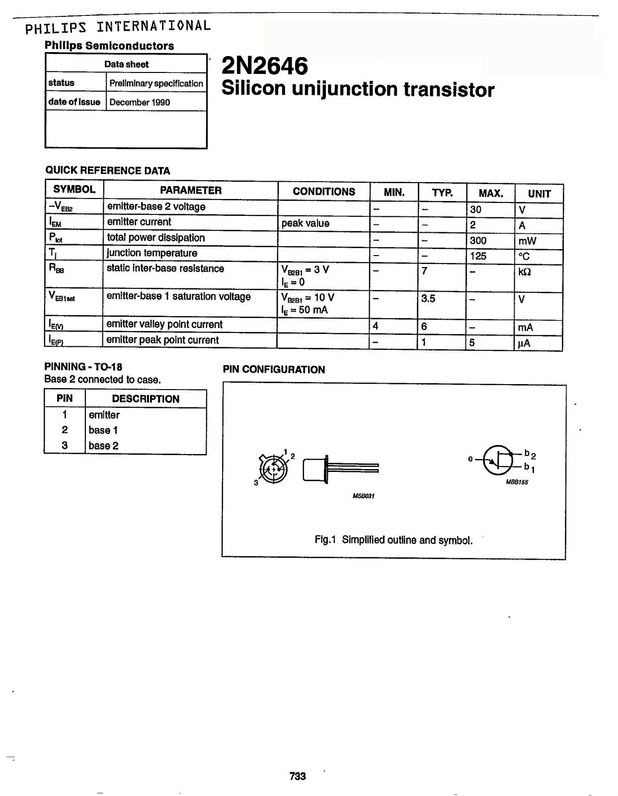 2N2646 Datasheet PDF Philips Electronics