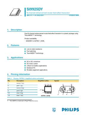 SI9925DY Datasheet PDF Philips Electronics