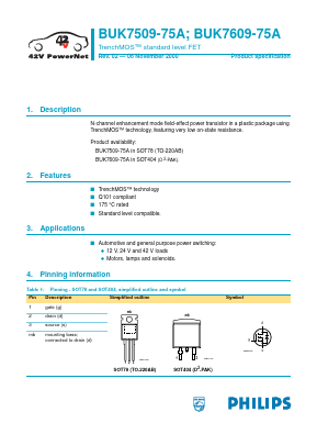 BUK7509-75A Datasheet PDF Philips Electronics