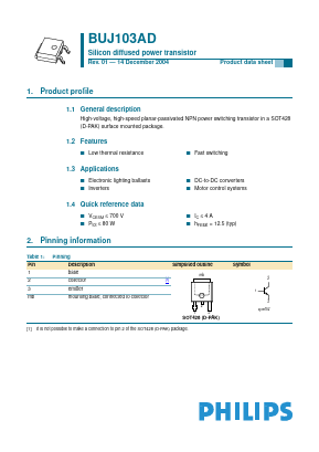 BUJ103AD Datasheet PDF Philips Electronics