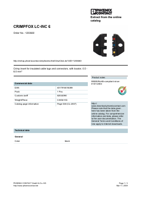 CRIMPFOX-LC-INC-6 Datasheet PDF Phoenix Contact
