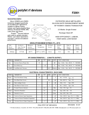 F2001 Datasheet PDF Polyfet RF Devices