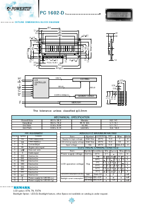PC1602-D Datasheet PDF Powertip Technology