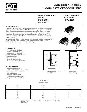 HCPL-2601 Datasheet PDF QT Optoelectronics => Fairchildsemi