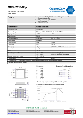 MCO-SW-S-G8P Datasheet PDF QUARTZCOM the communications company