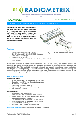 TX2A-433 Datasheet PDF Radiometrix Ltd