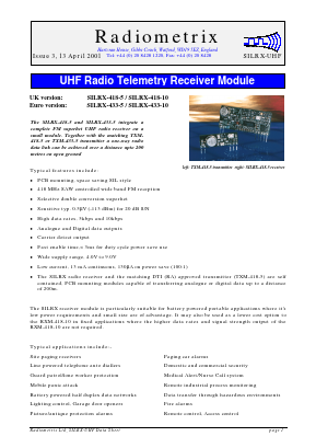BIM-418-10 Datasheet PDF Radiometrix Ltd