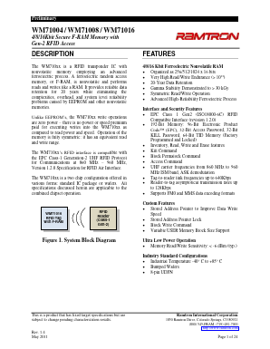 WM71004 Datasheet PDF Ramtron International Corporation