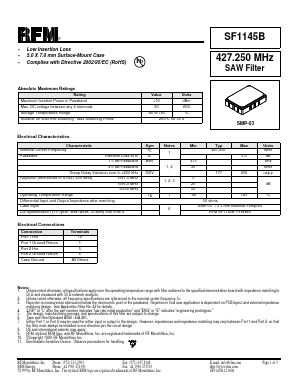 SF1145B Datasheet PDF RF Monolithics, Inc