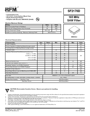 SF2170D Datasheet PDF RF Monolithics, Inc