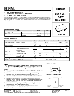 HO1301 Datasheet PDF RF Monolithics, Inc
