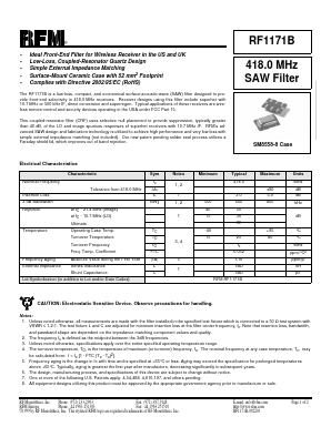 RF1171B Datasheet PDF RF Monolithics, Inc