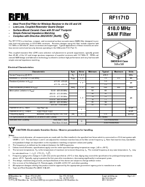 RF1171D Datasheet PDF RF Monolithics, Inc