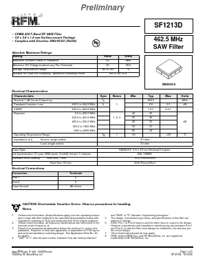 SF1213D Datasheet PDF RF Monolithics, Inc