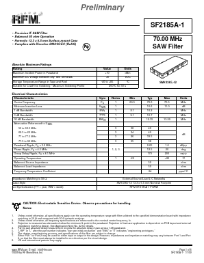 SF2185A-1 Datasheet PDF RF Monolithics, Inc