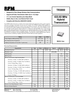 TR3000 Datasheet PDF RF Monolithics, Inc