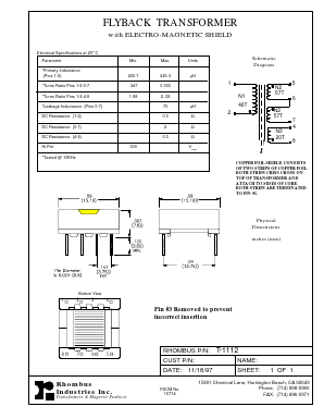 T-1112 Datasheet PDF Rhombus Industries Inc.