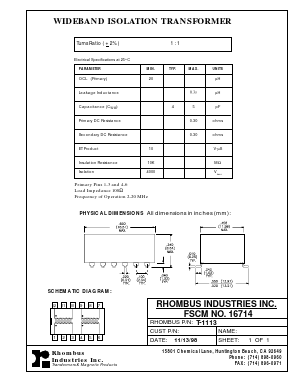 T-1113 Datasheet PDF Rhombus Industries Inc.
