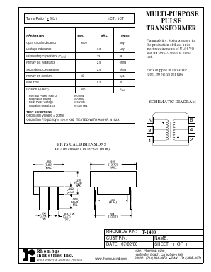 T-1400 Datasheet PDF Rhombus Industries Inc.