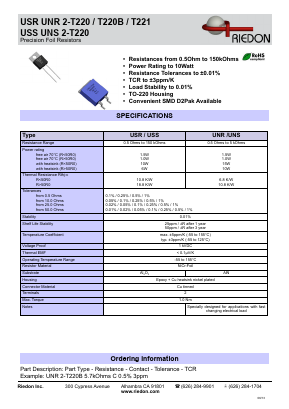 UNR2-T220B Datasheet PDF Riedon Powertron