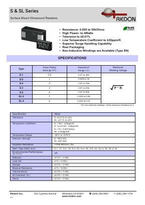 SL-2 Datasheet PDF Riedon Powertron