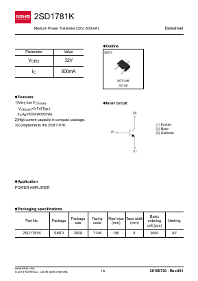 2SD1781K Datasheet PDF ROHM Semiconductor