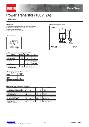 2SD1867 Datasheet PDF ROHM Semiconductor