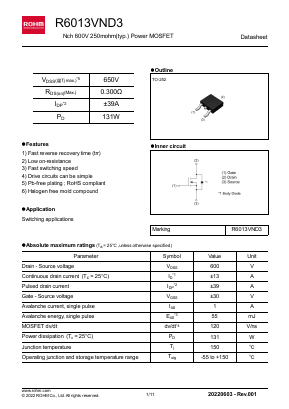 R6013VND3 Datasheet PDF ROHM Semiconductor