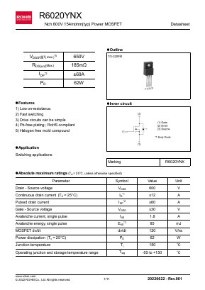 R6020YNX Datasheet PDF ROHM Semiconductor