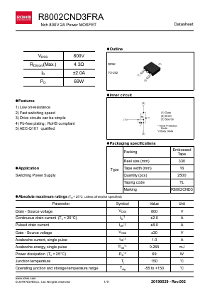 R8002CND3FRA Datasheet PDF ROHM Semiconductor